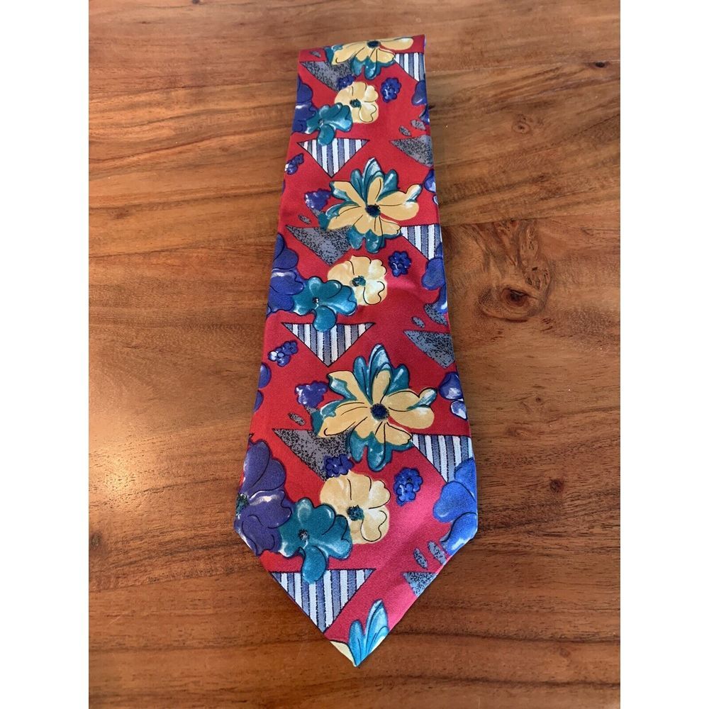 Surrey 100% Italian Silk Vintage Retro Floral Geometric Abstract Colorful Tie
